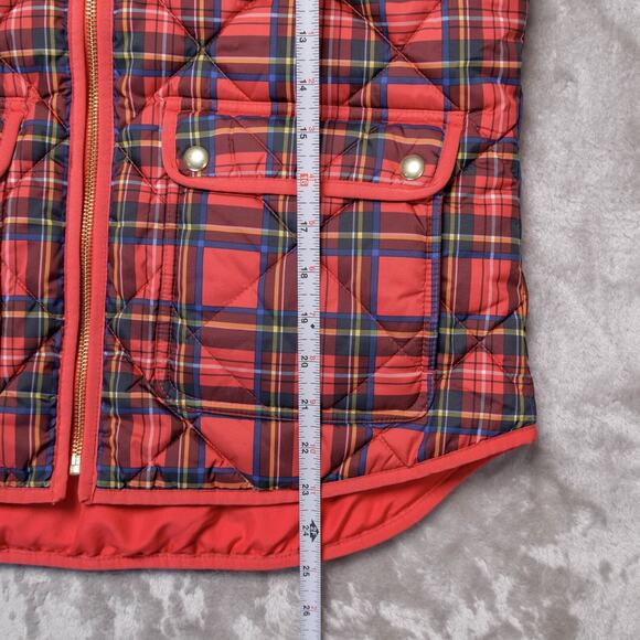 J. Crew Tartan Print Snap Pockets Red Blue Plaid Puffer Vest Womens Size M - Picture 6 of 14